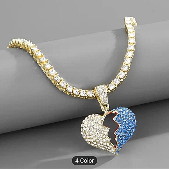 Iced out Broken heart pendant with  20 inch Tennis necklace - Picture 1 of 3